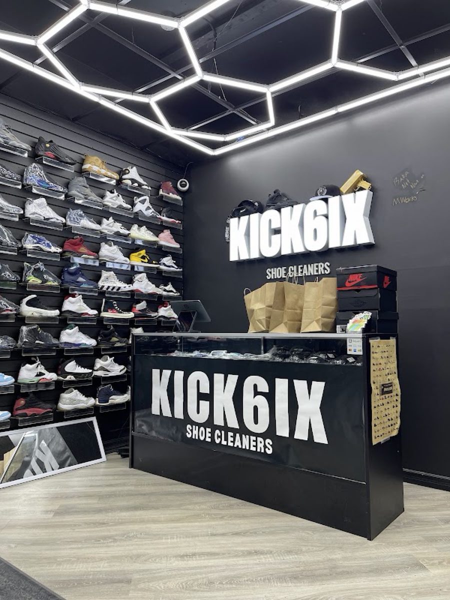 Inside KICK6IX — front counter and shoe wall